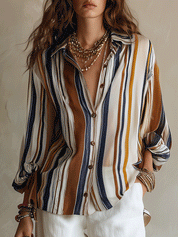 Bohemian Vertical Stripe Resort Earth Tone Blouse