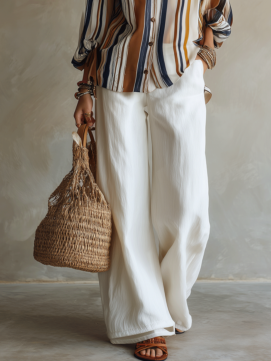 Bohemian Vertical Stripe Resort Earth Tone Blouse