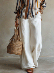 Bohemian Vertical Stripe Resort Earth Tone Blouse