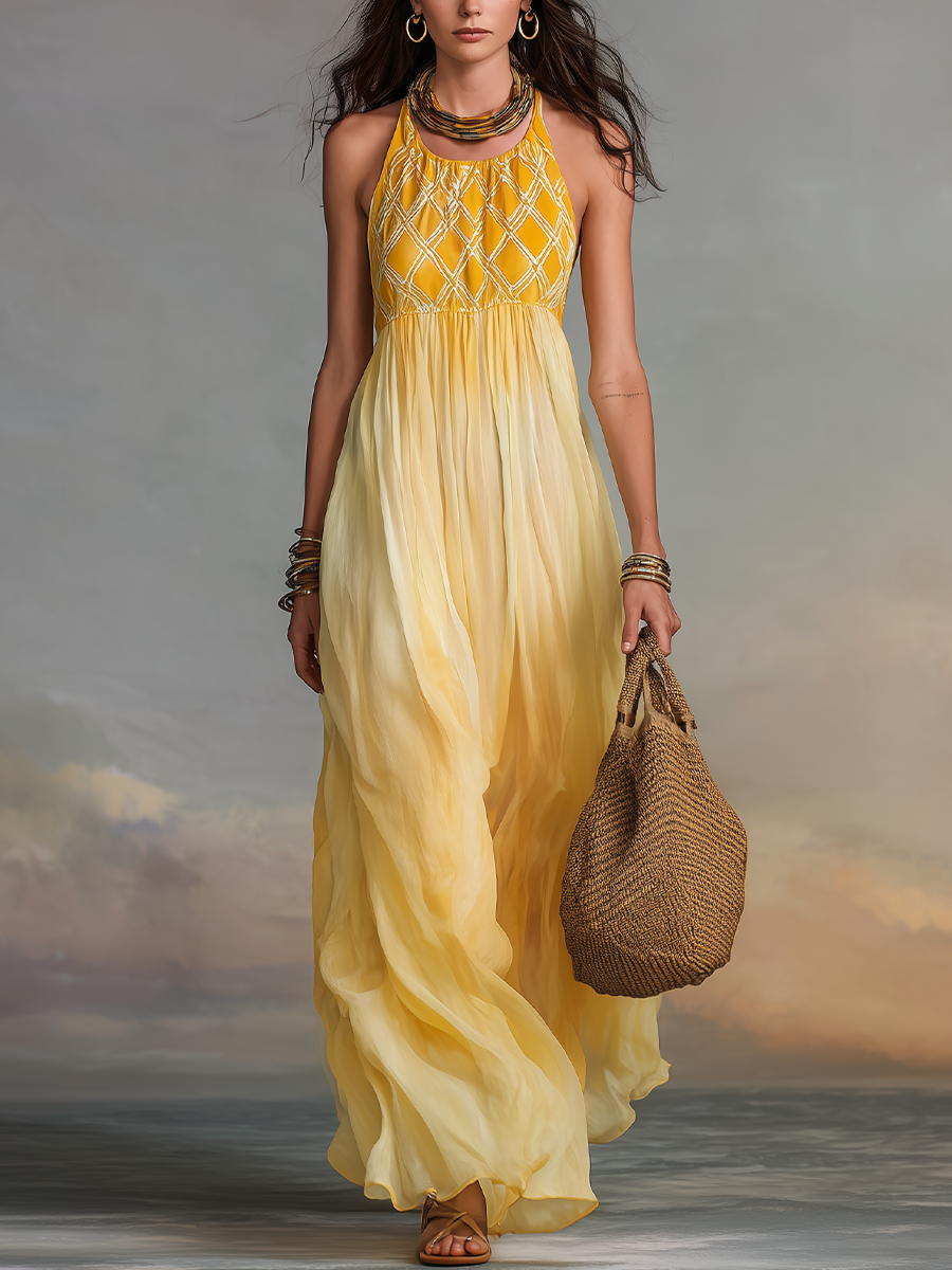 Graceful Marigold Smocked Halter Maxi Dress