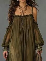 Stylish Olive Off-Shoulder Long Dress
