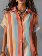 Vibrant Multicolor Stripe Slit Maxi Dress