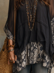 Bohemian Sheer Layered Snake-Print Relaxed  Blouse