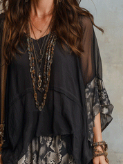 Bohemian Sheer Layered Snake-Print Relaxed  Blouse