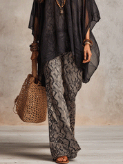 Chic Relaxed Sheer Oversized Top With Wide Pants Set