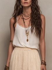 Elegant Vintage-Inspired Vacation Pearl Ivory Top And Skirt Set