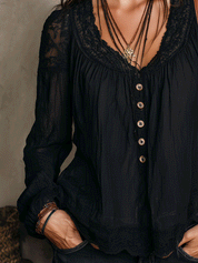 Bohemian Black Lace Bell Sleeve Blouse