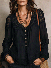 Bohemian Black Lace Bell Sleeve Blouse