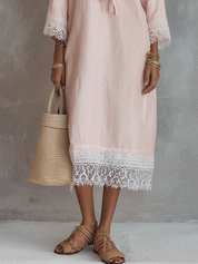 Bohemian Lace-Trimmed Cotton-Linen Midi Dress