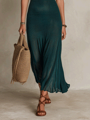 Elegant Forest Green Off-Shoulder Knit Maxi Dress