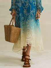 Bohemian Ombre Resort Ocean Blue Lace Maxi Dress