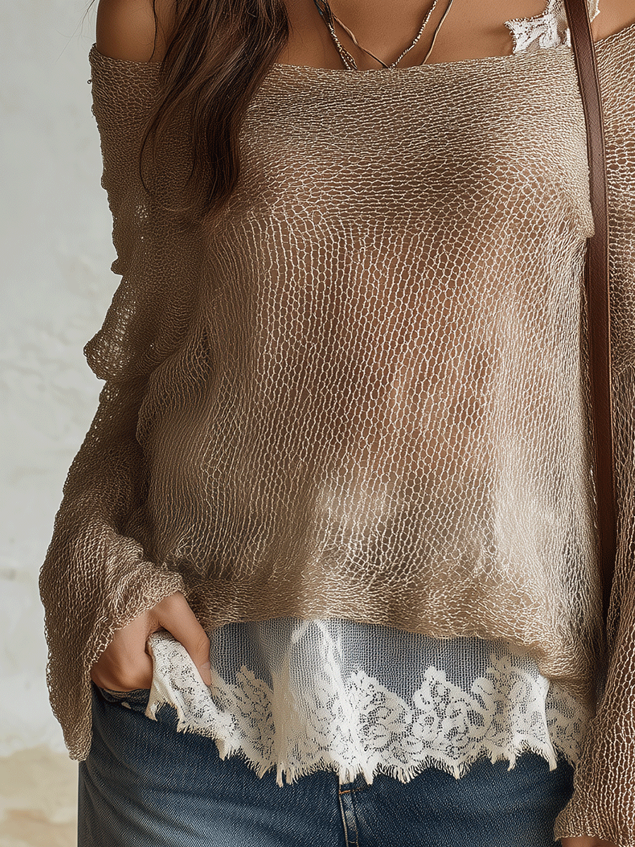 Elegant Vacation Oatmeal Loose-Weave Lightweight Sweater