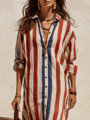 Casual Chic Coastal Breeze Lightweight Patriotic Stripe Midi Dress
