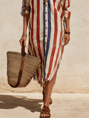 Casual Chic Coastal Breeze Lightweight Patriotic Stripe Midi Dress