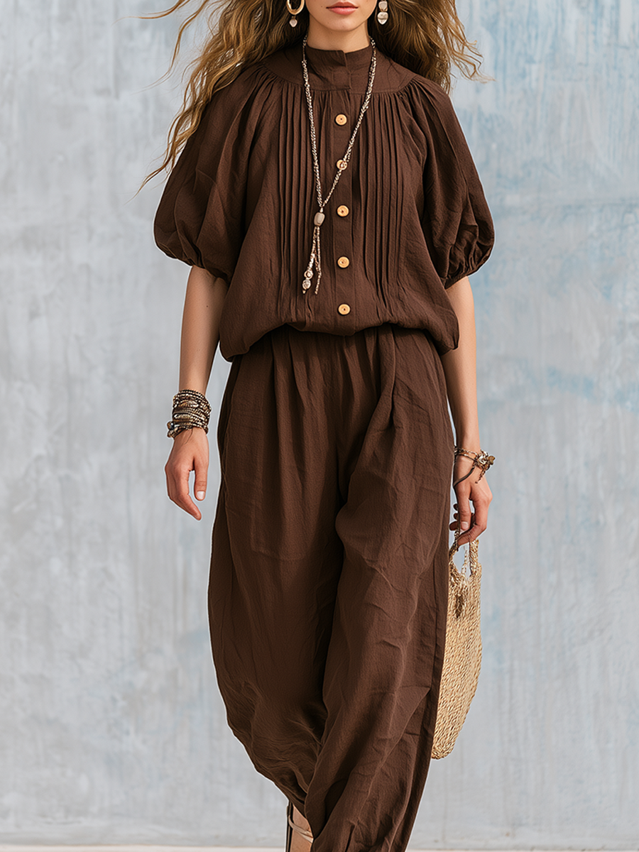 Bohemian Brown Cotton And Linen Suit
