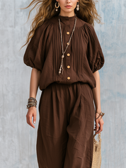 Bohemian Brown Cotton And Linen Suit