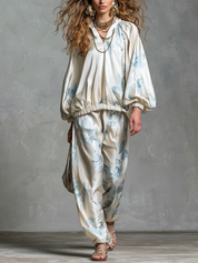 Bohemian Blue Printed Satin Suit