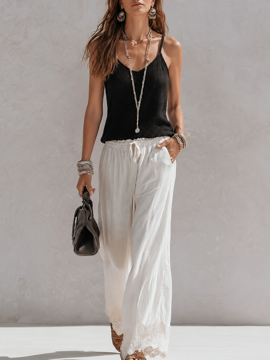Bohemian Cotton Linen Lace Patchwork Three-piece Set