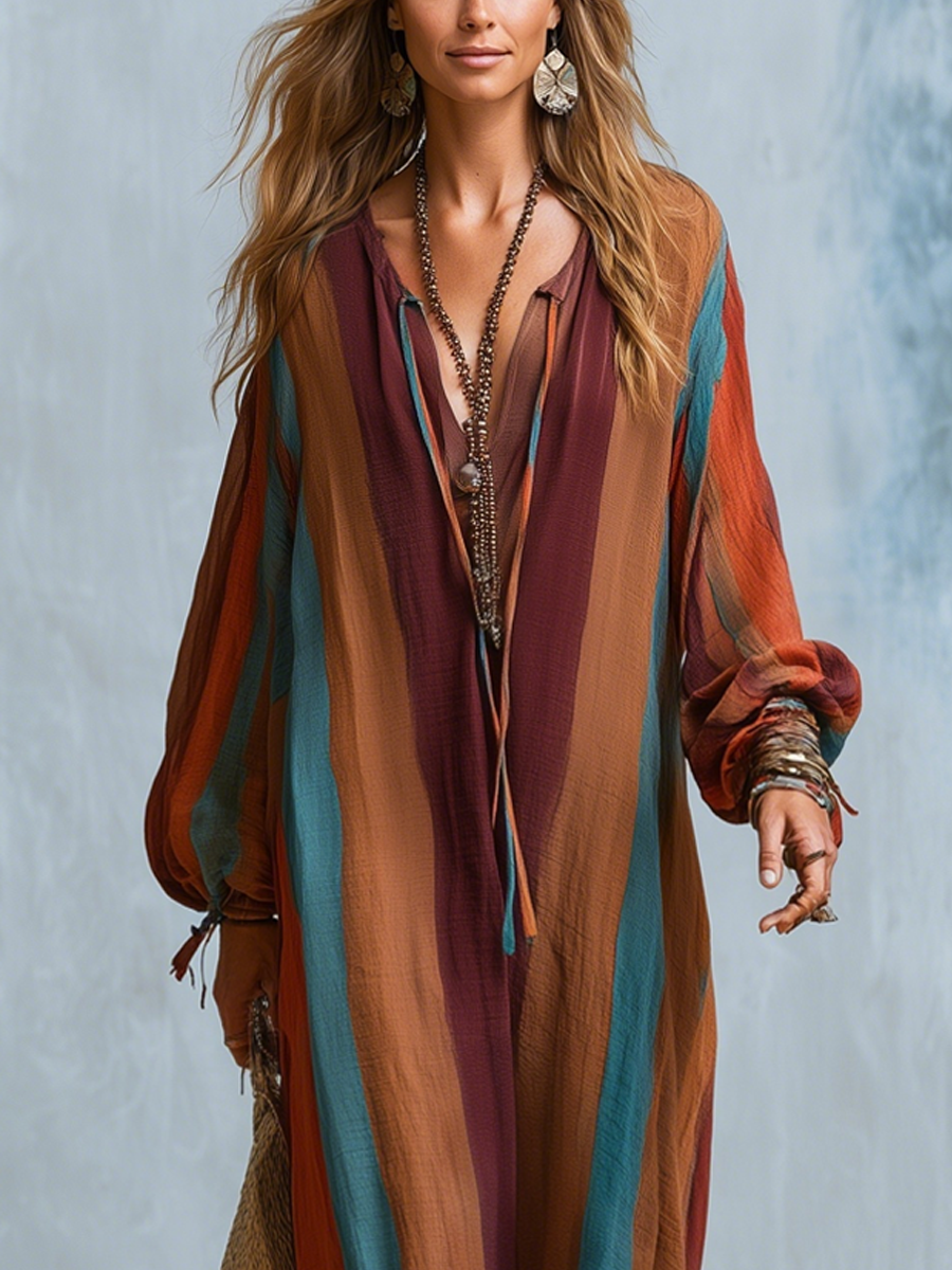 Bohemian Striped Long Robe Dress
