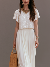 Exquisite Sequined Top And Flowing Chiffon Maxi Skirt