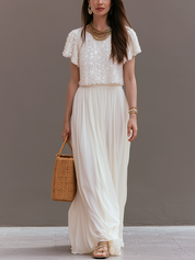 Exquisite Sequined Top And Flowing Chiffon Maxi Skirt