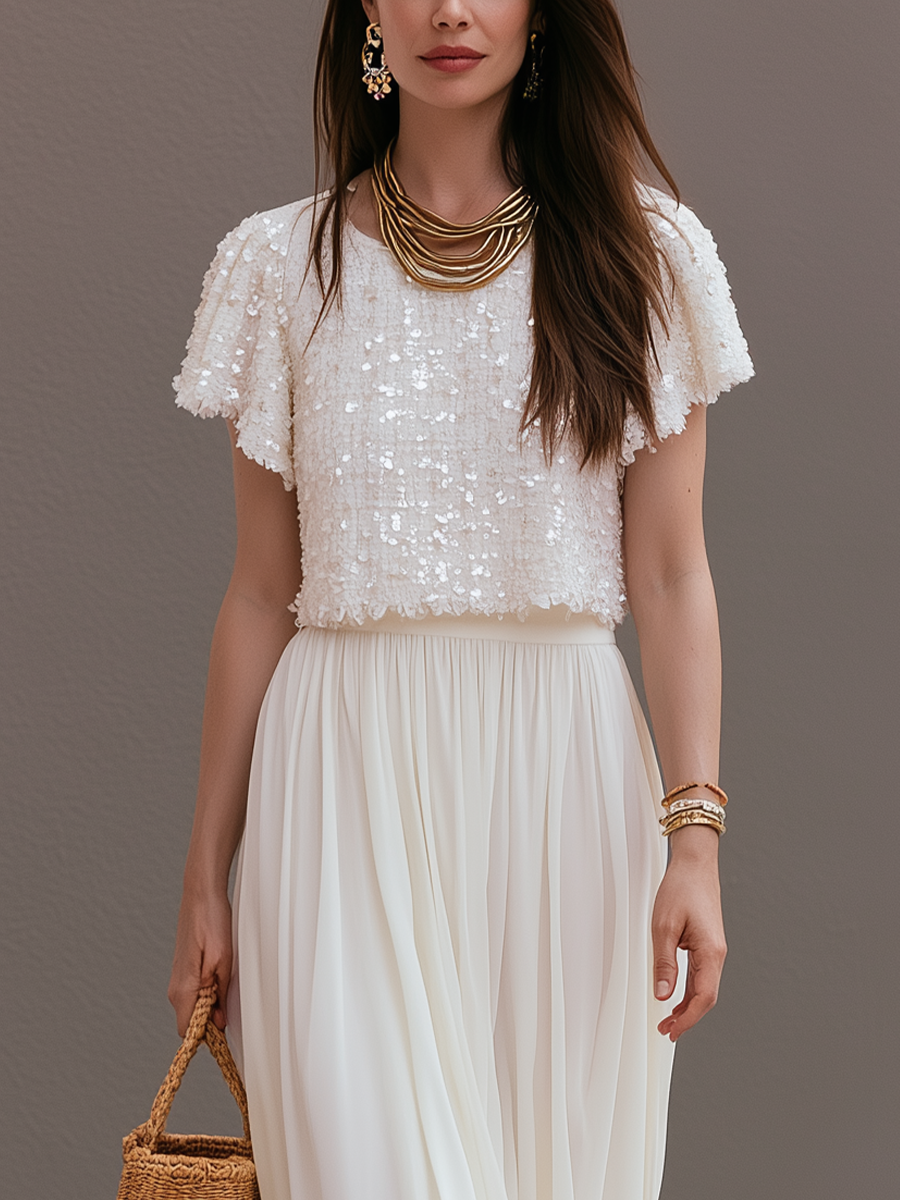 Exquisite Sequined Top And Flowing Chiffon Maxi Skirt