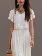 Exquisite Sequined Top And Flowing Chiffon Maxi Skirt