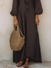 Effortless Coastal Elegance Chocolate Brown Flowing Boho Maxi Dress