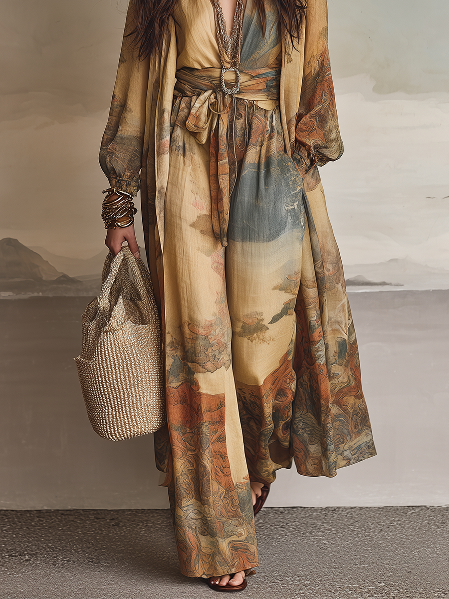 Art-Inspired Wide-Leg Jumpsuit With Belted Waist – Effortless Luxury Style