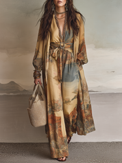 Art-Inspired Wide-Leg Jumpsuit With Belted Waist – Effortless Luxury Style