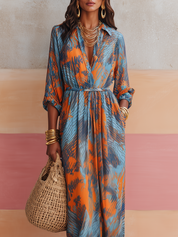 Vintage-Style Art Print — Bold Bohemian Look  Maxi Dress