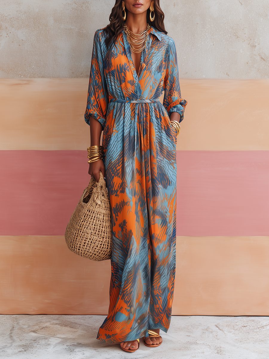 Vintage-Style Art Print — Bold Bohemian Look  Maxi Dress