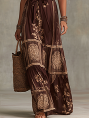 Elegant Chocolate Brown Floral Off-Shoulder Maxi Dress