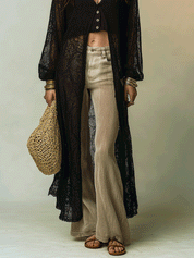 Effortless Coastal Elegance Open-Knit Black Maxi Cover-Up