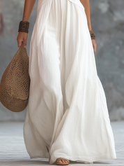 Elegant Ivory Crisscross Cutout Halter Maxi Dress