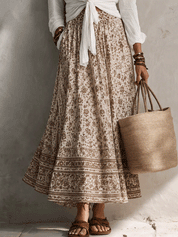 Effortless Coastal Romance Tie-Front White Shirt & Boho Maxi Skirt Ensemble