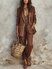 Vintage Lace Trim Cotton-linen Suit Set
