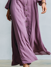 Romantic Purple Button Front V-Neck Long Sleeve Maxi Dress
