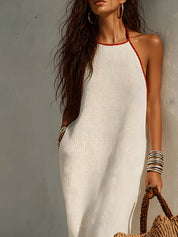 Halter Neck And Contrasting Piping Knit Midi Dress