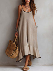 Contrast Piping And Flared Hem Knit Midi Dress