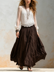 Bohemian Lace Chiffon Top And Brown Skirt Set