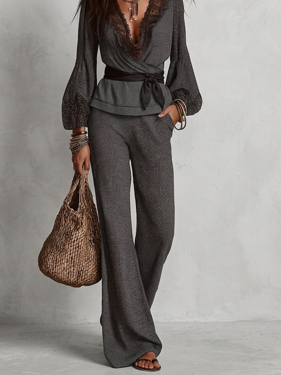 Smoky Grey Lace Bohemian Trouser Set