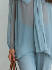 Soft Blue Off-Shoulder Draped Belted Shirt