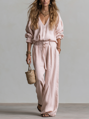 Bohemian Pink Linen Pants Suit