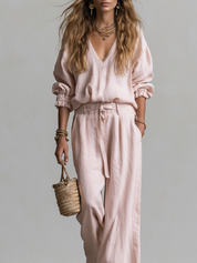 Bohemian Pink Linen Pants Suit