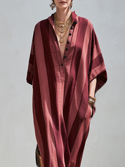 Bohemian Style Burgundy Striped Kaftan Maxi Dress
