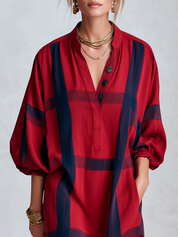 Bohemian Red And Blue Shirt Dress