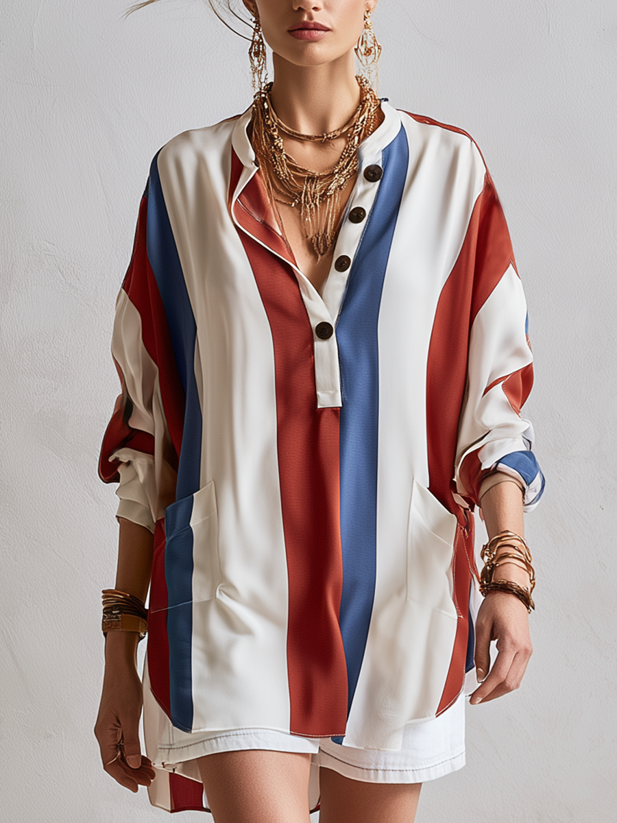 Bohemian Red And Blue Striped Top