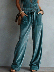 Elegant Vacation Ocean Teal Velvet Utility Jumpsuit
