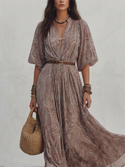 Paisley Breeze Belted Maxi Dress